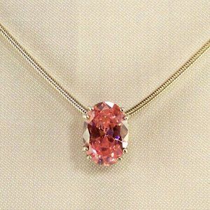 NEW Pink Oval Cubic Zirconias Silver DESIGNER Necklace